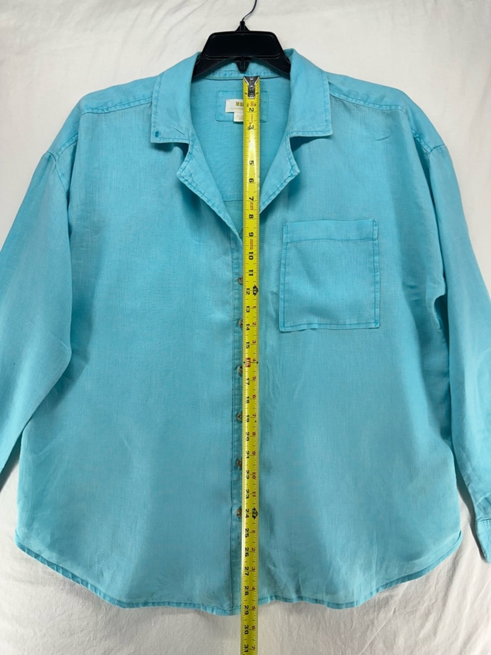 Maeve Anthropologie 100% Linen Ruched Sleeves Blouse Blue Button Down XL - Picture 6 of 10